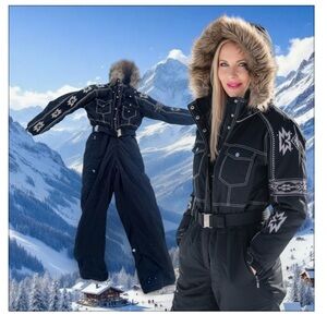 Bogner Vintage Ski Jumpsuit Aztec Fur Trimmed Hood